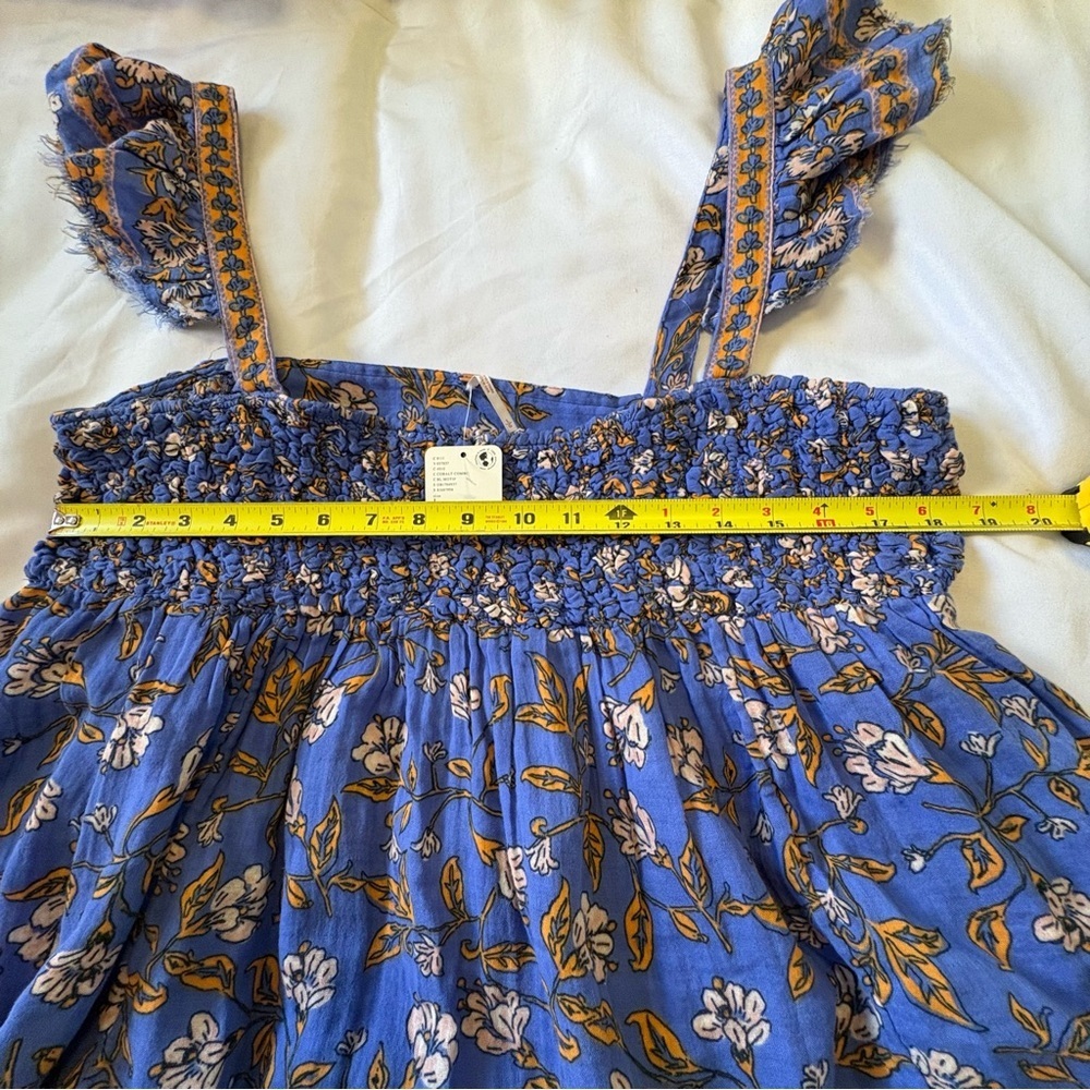 NWT Free People Large Cotton Nala Floral Babydoll Top Blue Orange Cotton - Picture 10 of 12